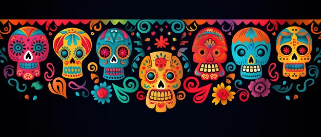 Calavera de azúcar de fiesta del día muerto o fiesta de halloween Ai Generated