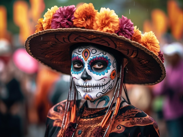 Calavera de azúcar de fiesta del día muerto o fiesta de halloween Ai Generated