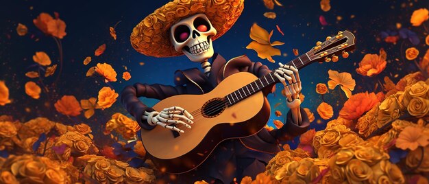 Calavera de azúcar de fiesta del día muerto o fiesta de halloween Ai Generated