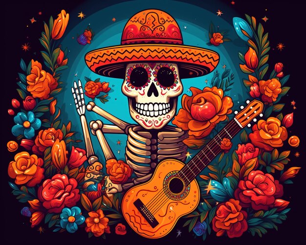 Calavera de azúcar de fiesta del día muerto o fiesta de halloween Ai Generated