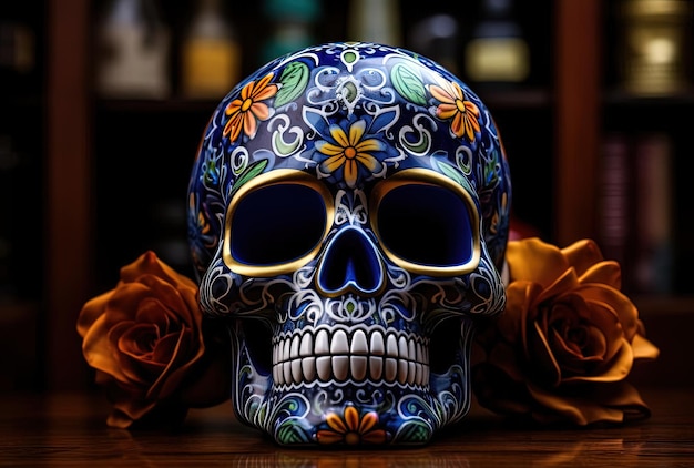 calavera de azúcar halloween o día de los muertos al estilo de las técnicas de arte digital