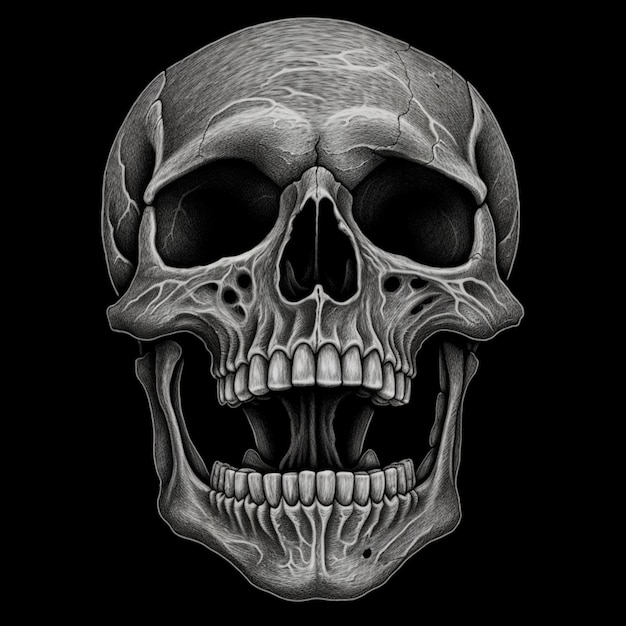 Una calavera en blanco y negro con la palabra calavera en ella