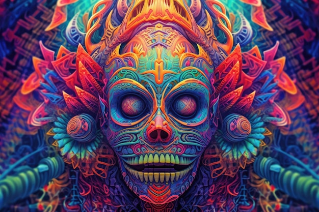 Una calavera colorida con una calavera en ella.