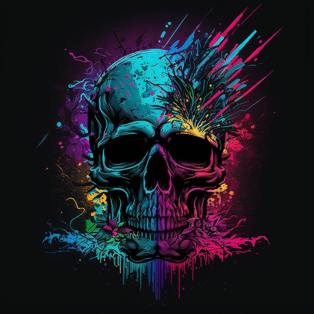 Foto una calavera colorida con un patrón colorido en ella