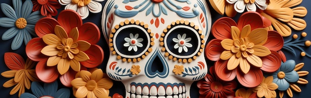 una calavera colorida con un patrón de flores IA generativa