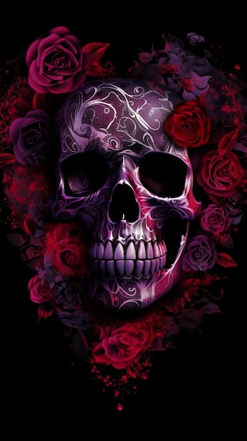 Una calavera colorida con rosas.