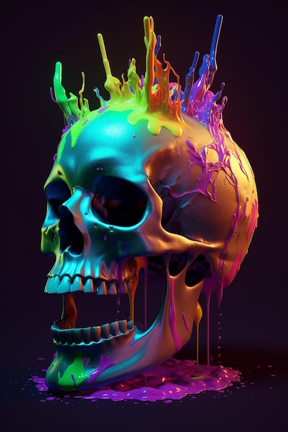 Una calavera con una corona de pintura.