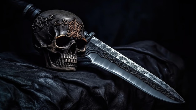 Foto una calavera con un cuchillo