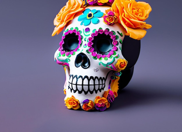 Calavera decorada con flores Imagen del Día de Muertos en la Ciudad de México