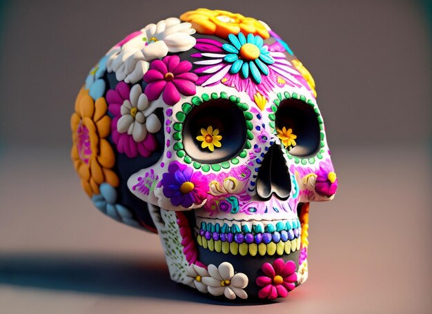 Calavera decorada con flores Imagen del Día de Muertos en la Ciudad de México