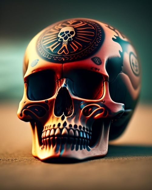 Una calavera con un emblema mexicano.