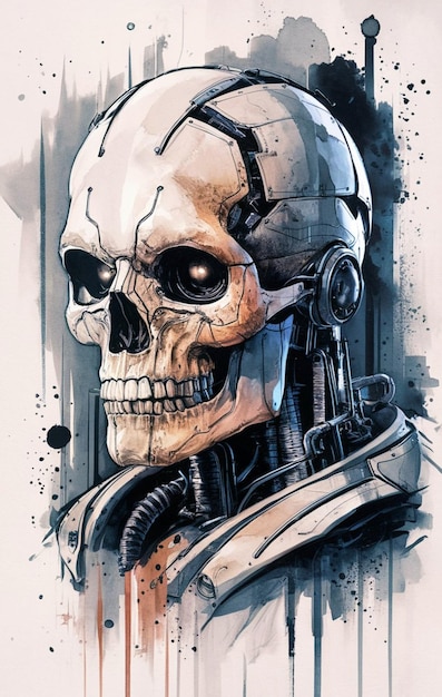 Foto la calavera es una cyborg robótica de la era cyberpunk.