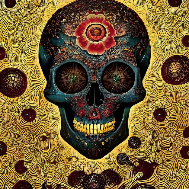 Calavera estilo floral de halloween en color dorado