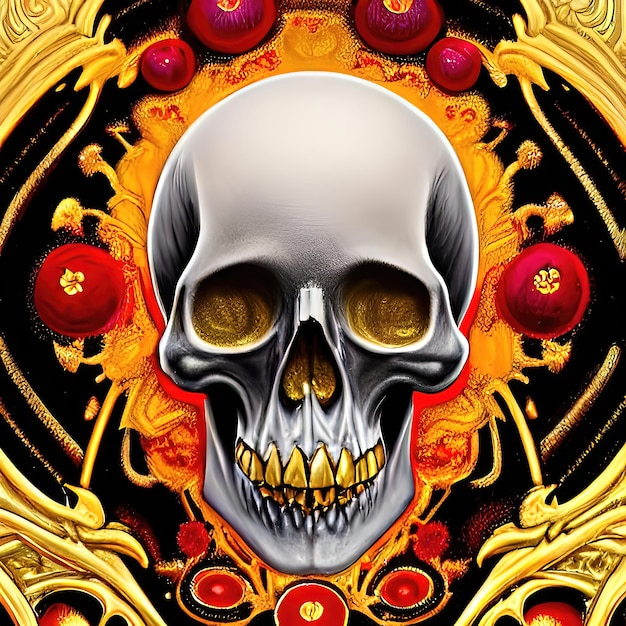 Calavera estilo floral de halloween en color dorado