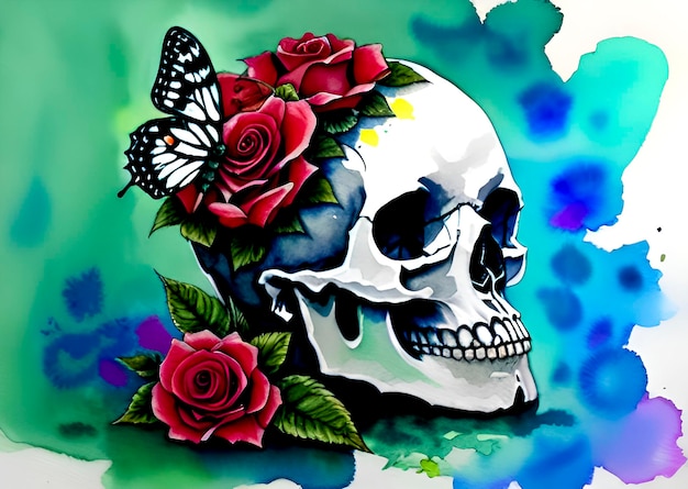 Calavera y flor