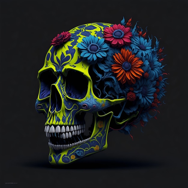 Calavera Con Flores De Colores