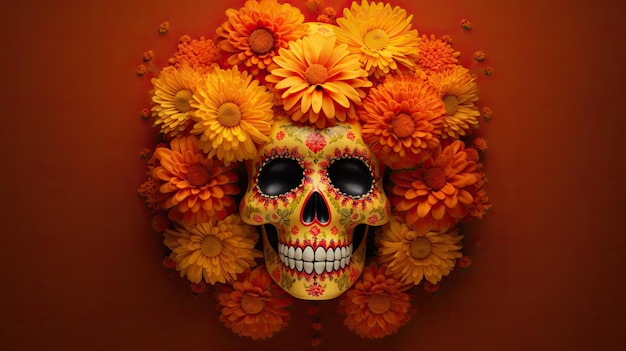 Una calavera con flores