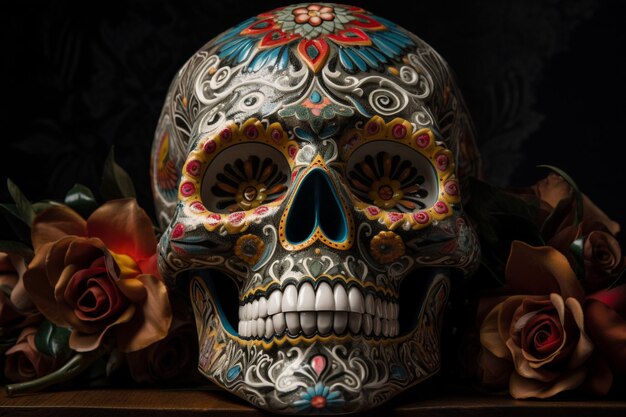 Foto una calavera con flores