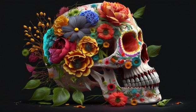 Una calavera con flores