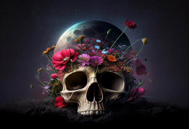 Una calavera con flores