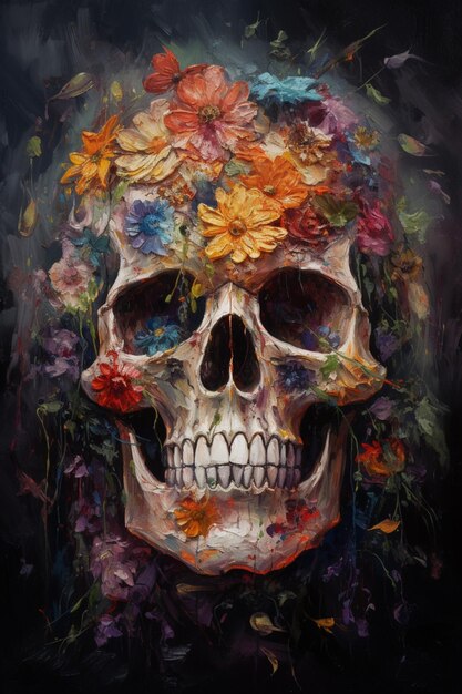 Una calavera con flores