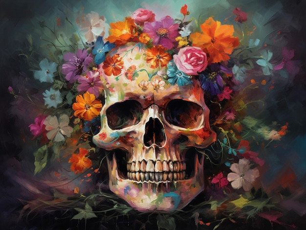 Una calavera con flores