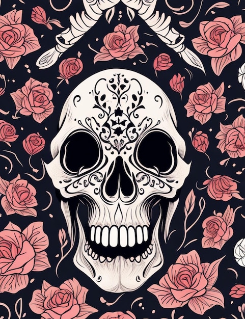 Una calavera con flores.