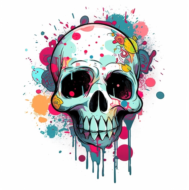 una calavera con un fondo colorido y una imagen colorida de una calavera.