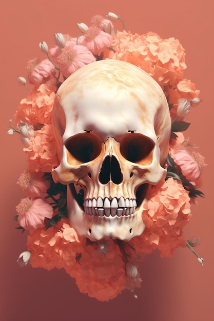 Una calavera con fondo rosa.