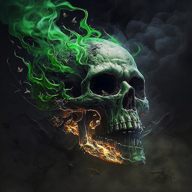 calavera en fuego verde