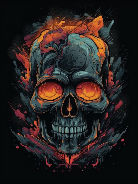 Una calavera con humo y fuego