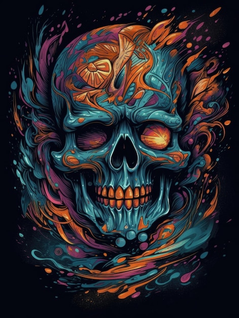 Una calavera con humo y fuego