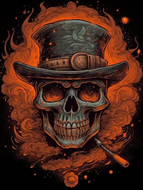 Una calavera con humo y fuego