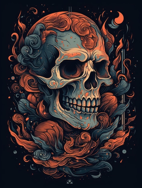 Una calavera con humo y fuego