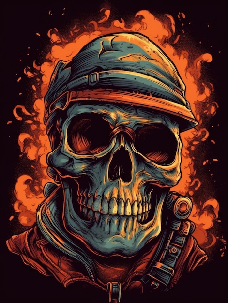 Una calavera con humo y fuego