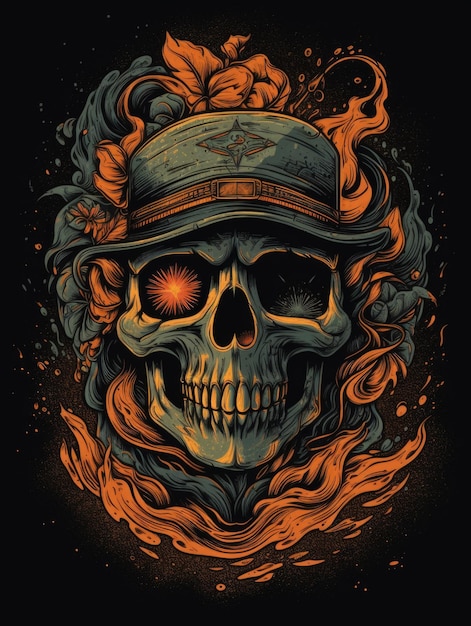 Una calavera con humo y fuego