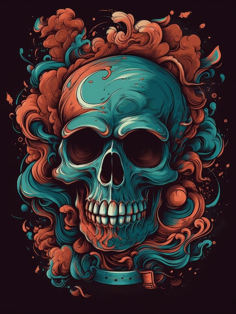 Una calavera con humo y fuego