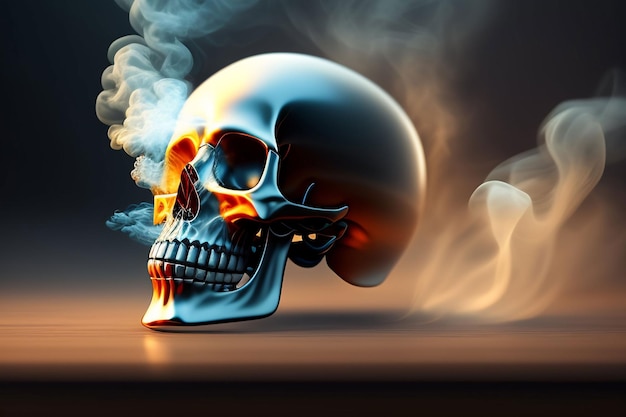 Una calavera con humo y humo encima.