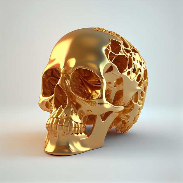 Una calavera de oro con una calavera en ella.