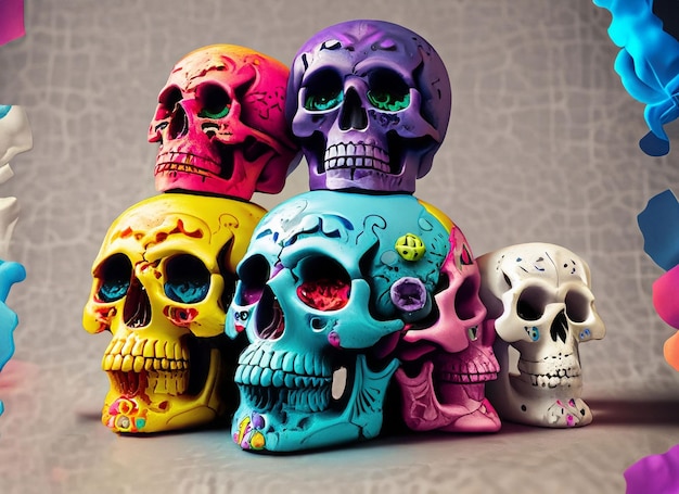 Calavera en pintura de color