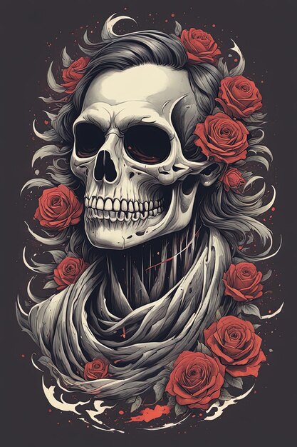 Foto calavera con rosas ilustración vintage con rosascalavera con rosas ilustración vintage con rosas