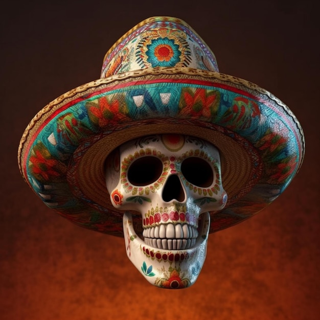 Calavera con sombrero mexicano