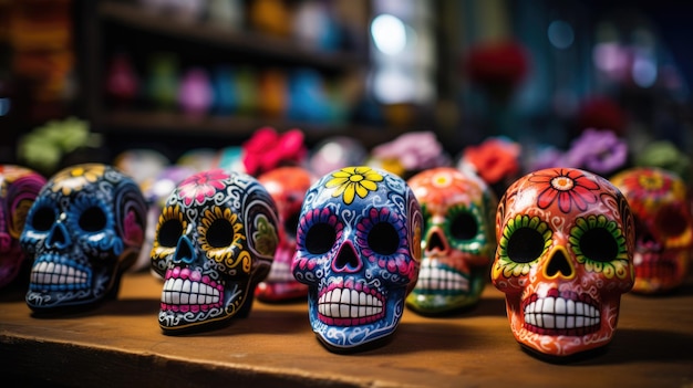 Las calaveras de azúcar mexicanas en exhibición en una tienda de recuerdos