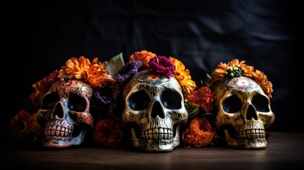 Calaveras de colores para el Cinco de Mayo y el Día de Muertos