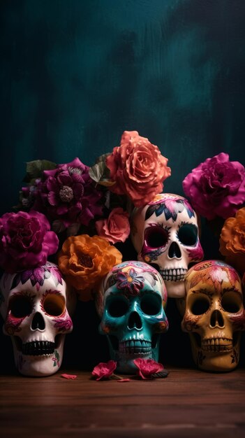 Calaveras de colores para el Cinco de Mayo y el Día de Muertos