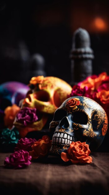 Calaveras de colores para el Cinco de Mayo y el Día de Muertos