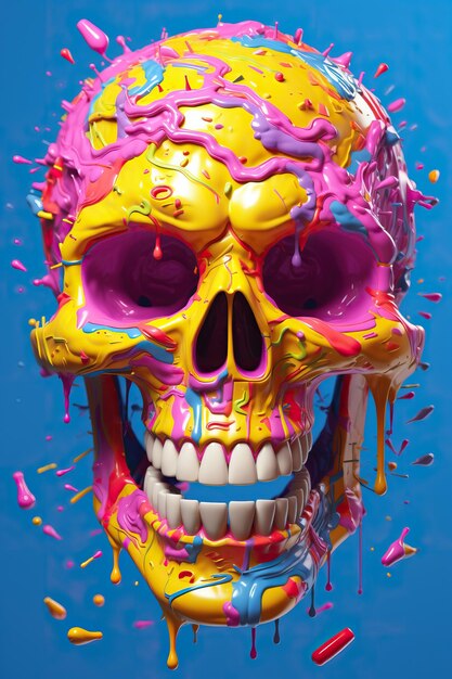 Calaveras de colores con diseño de arcoiris en 3d