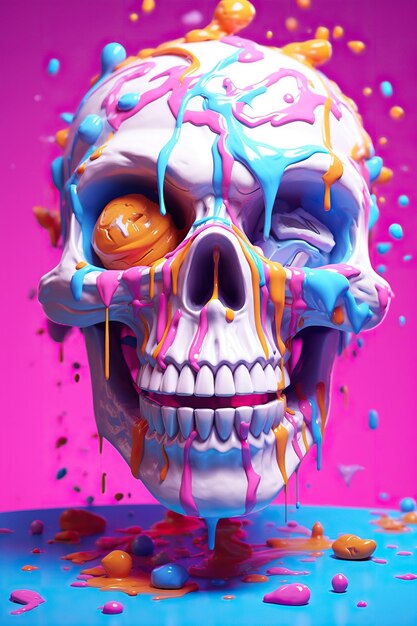 Calaveras de colores con diseño de arcoiris en 3d