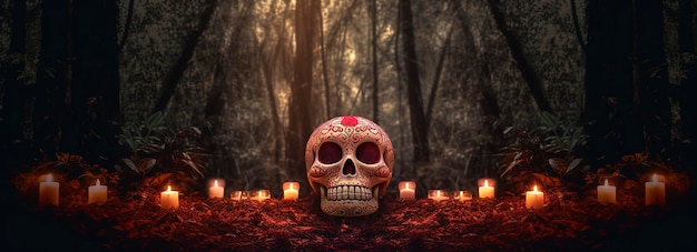 Calaveras del Día de los Muertos Dia de los Muertos Día de los Muertos y fondo mexicano de Halloween Festival de la tradición mexicana Día de los muertos calavera de azúcar Dia de los Muertos generar ai