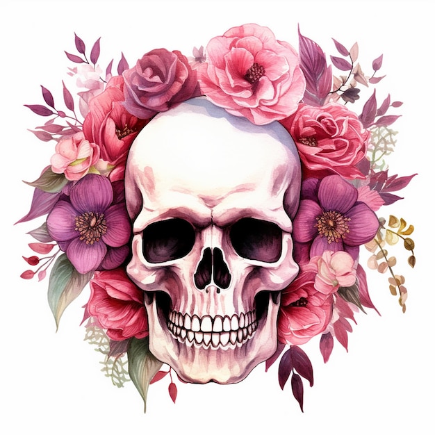 Foto las calaveras florales acuarela clipart